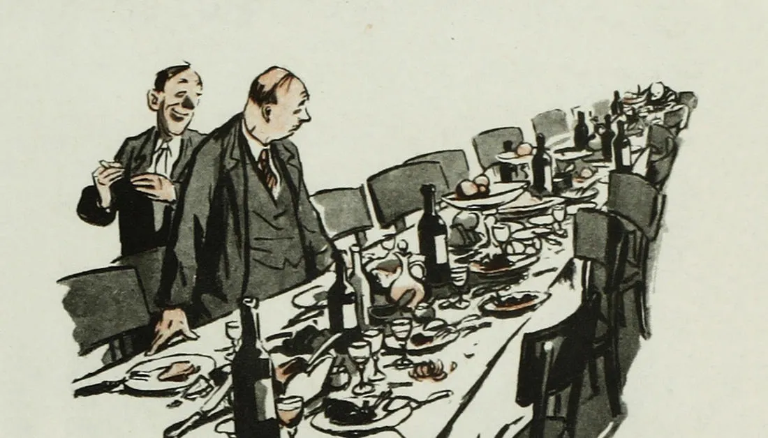 Рисунок: А. Баженов. «Крокодил», № 06-07, 1948 год