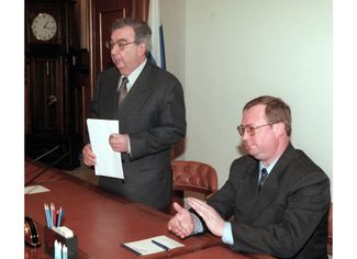 May 12, 1999. Boris Yeltsin dismisses Yevgeny Primakov from his post as Prime Minister.