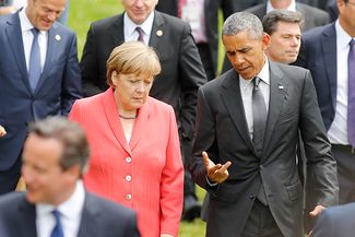 Ангела Меркель и Барак Обама на 41-м саммите G7, Германия; 8 июня 2015 года
