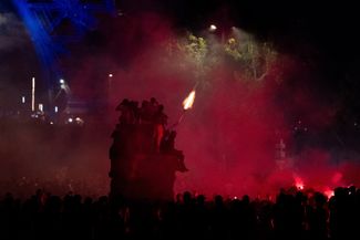 Celebrating Paris Saint-Germain's victory in Paris