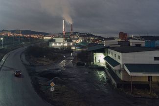 A view of the port of Murmansk at night