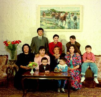 Kazakhstani President Nursultan Nazarbayev with his family, 11 months after the country's first elections. November 11, 1992