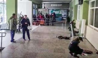 The hallway inside the Perm State University building after the shooting