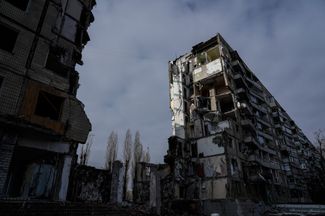The apartment block 40 days after the missile strike