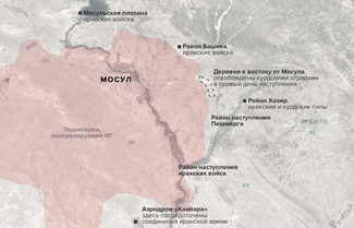 Источники: IHS Conflict Monitor (control areas as of Oct. 10), The New York Times