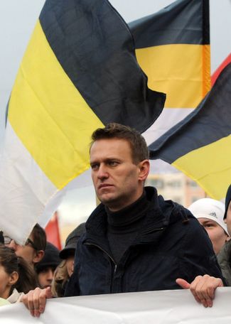 Alexey Navalny at the nationalist “Russian March” on November 4, 2011. Two years later, after participating in Moscow’s mayoral race, the politician who once called himself “a decent Russian nationalist” would decline to participate in further Russian Marches, saying he needed to “<a href="https://www.bbc.com/russian/russia/2013/11/131102_navalny_russian_march" target="_blank">maintain the political balance</a>” that had lifted his public profile.