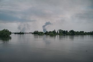 Fighting in the swampy forests on islands in the Dnipro River did not stop even after flooding caused by the rupture of Kakhovka Hyropower Plant. This photo was taken near the Antonivka Bridge, where Ukrainian Armed Forces landed in June 2023.