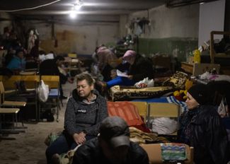 Rubizhne residents in a school-turned-bomb shelter. April 19, 2022