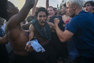 Paris Saint-Germain fans celebrate the club's Champions League victory