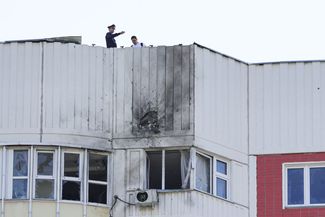 A building hit by a drone at 11 Atlasov Street