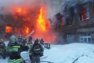 A fire at a radio manufacturing plant in Barnaul, December 2016