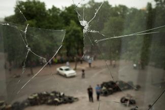 A view from the occupied regional government building in Luhansk in the aftermath of the bombing. June 3, 2014.