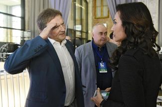 The chairman of the Party of Growth, Boris Titov, and Ksenia Sokolova (right) at the party's conference. Moscow. November 20, 2011.