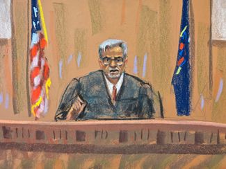Портрет судьи Хуана Мерчана, сделанный судебным художником на заседании 18 апреля 2024 года